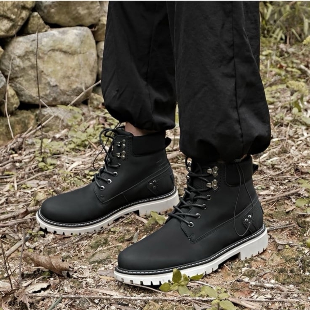 Black Synthetic Leather Men's Boots, 14